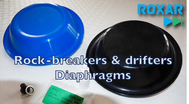 Roxar diaphragms for all brands of rock breakers, hydraulic hammers, rock drills and drifters Roxar diaphragm for Montabert, Rammer, Indeco, Atlas Copco, Doofor, CAT, Sandvik